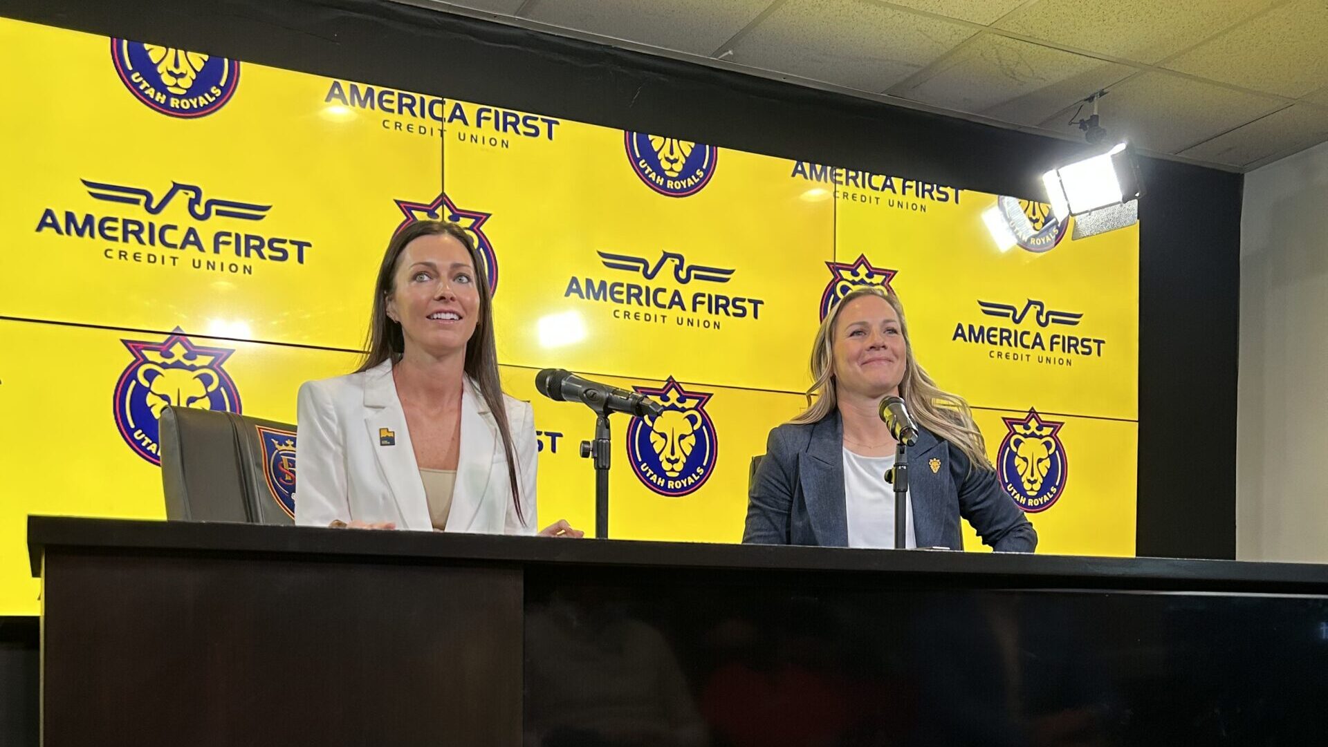 Image of Utah Royals President Michelle Hyncik and new Head Coach Amy Rodriguez (Photo courtesy of ...