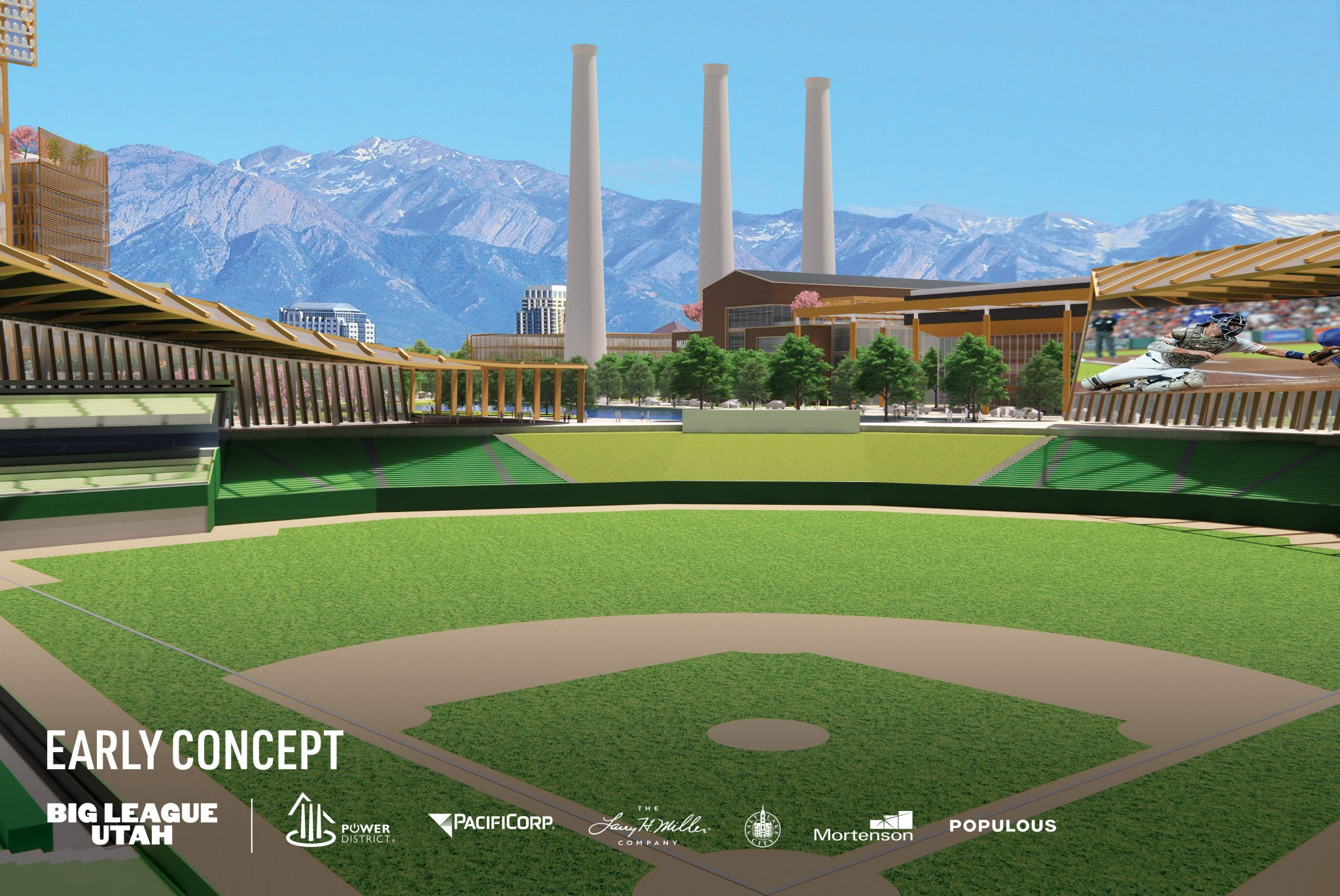 Early rendering photos of the proposed Baseball Stadium in Utah (Photo courtesy of Big League Utah)...