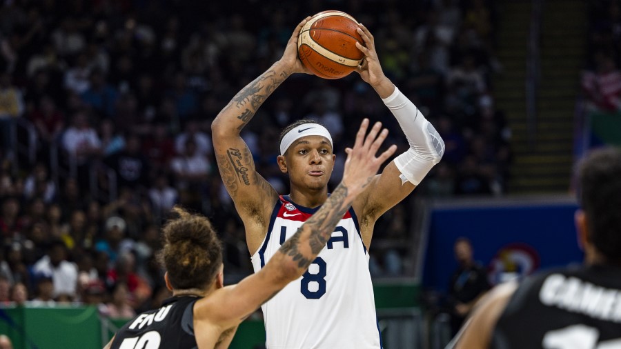 Paolo Banchero #8 of USA competes during the FIBA Basketball World Cup Group C game between United ...